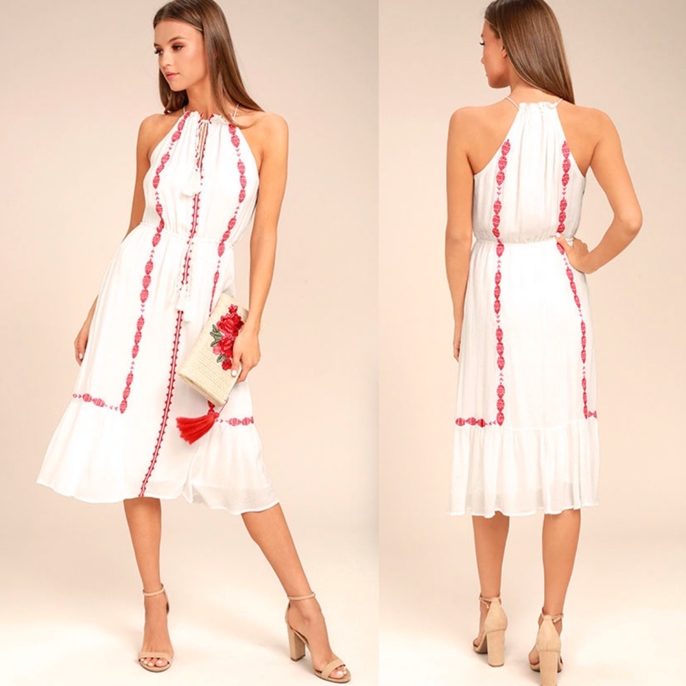 Lulus When You Smile Embroidered Midi Dress